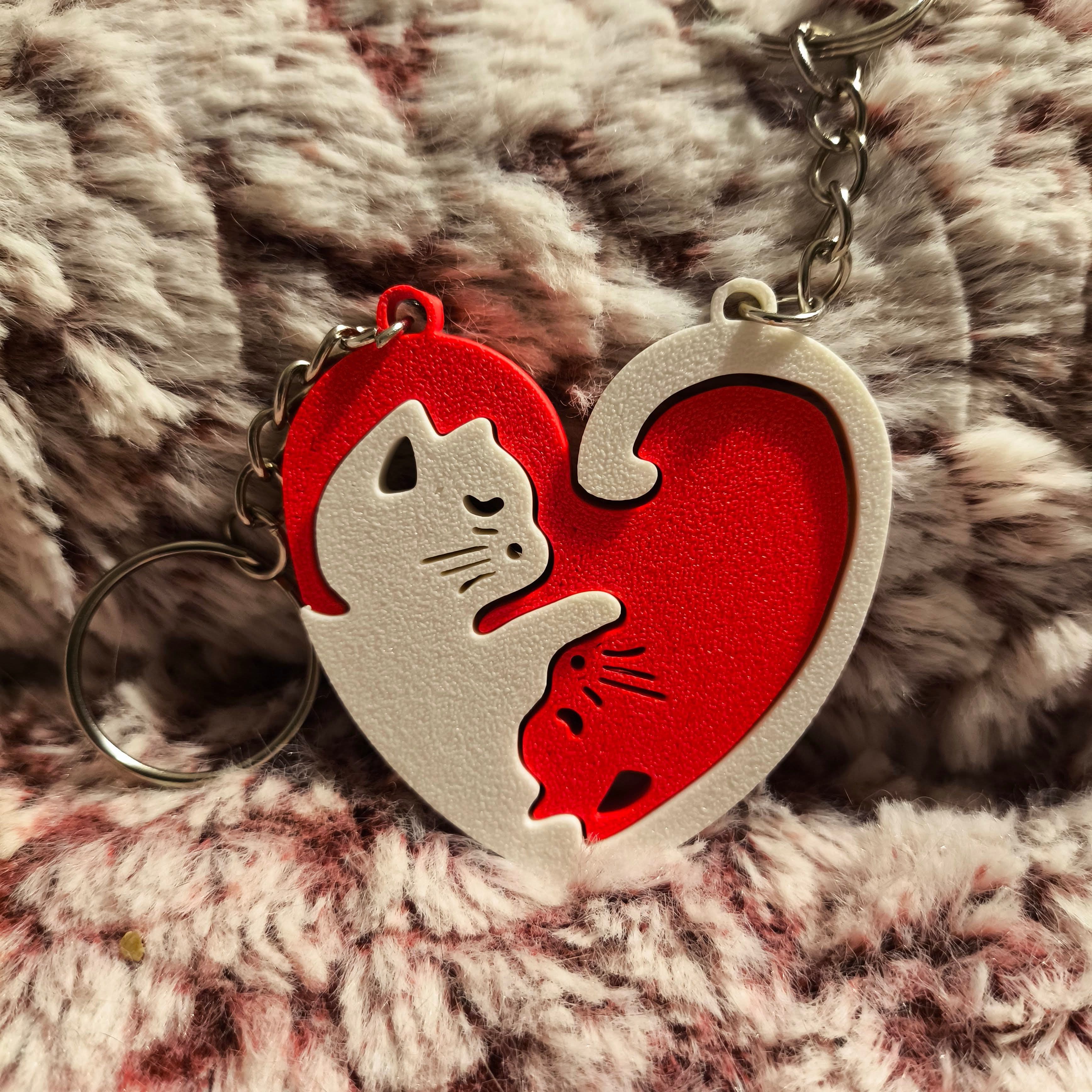Heart-Shaped Cats Keychain