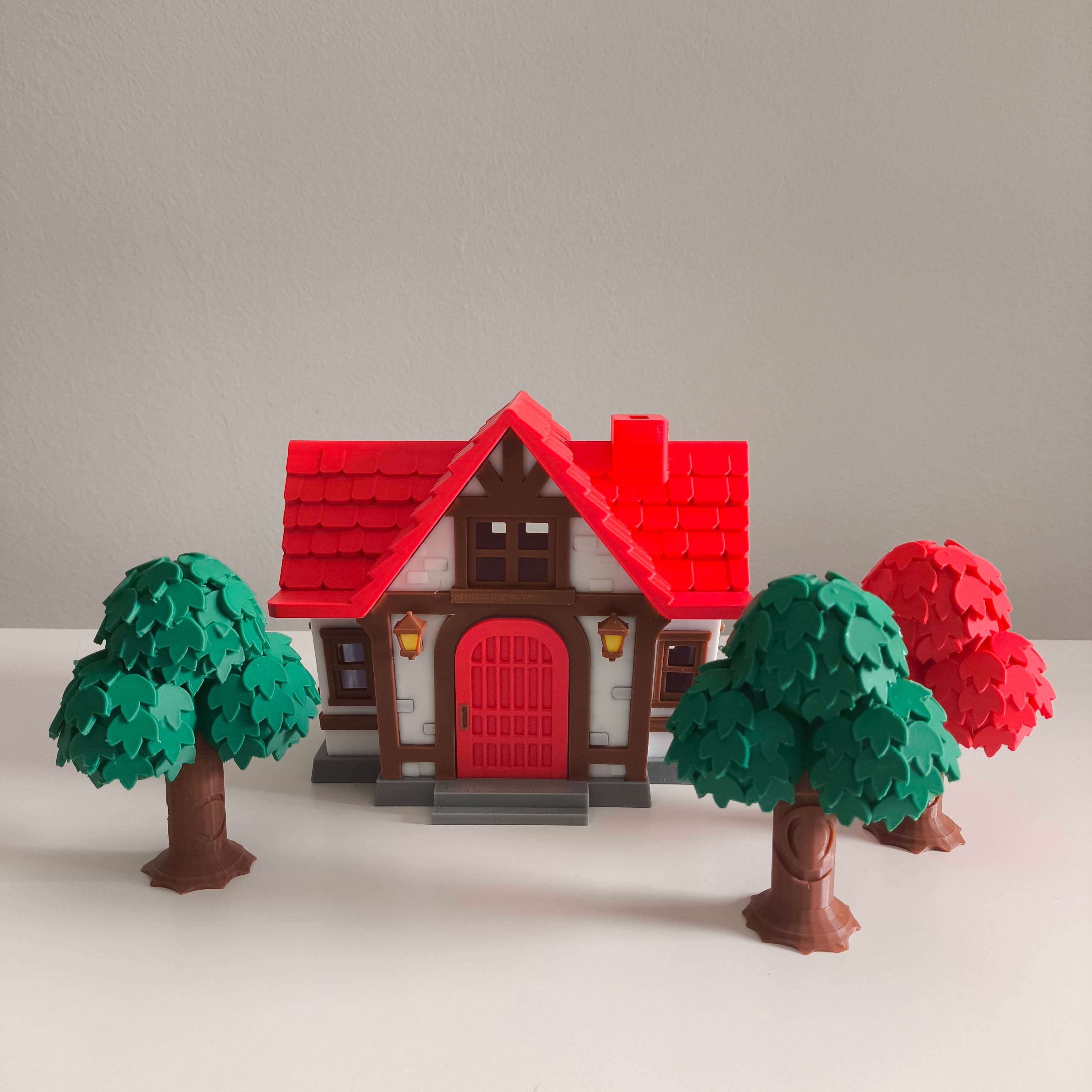3D Island-Style House – 25 cm with Trees and Opening Door